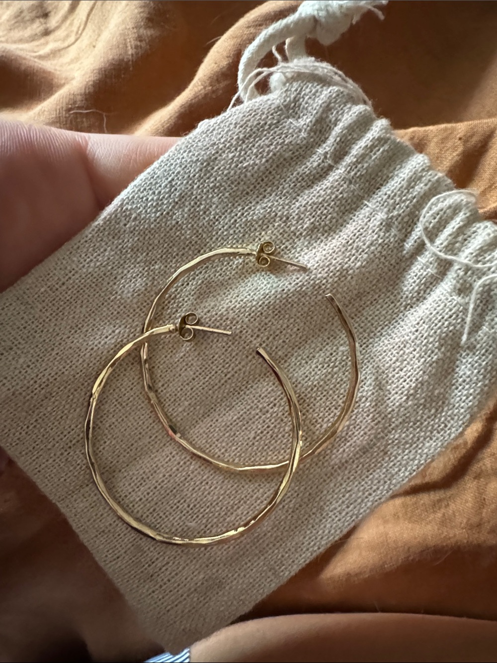 Sterling Silver 18k Gold plated Hammered Hoops